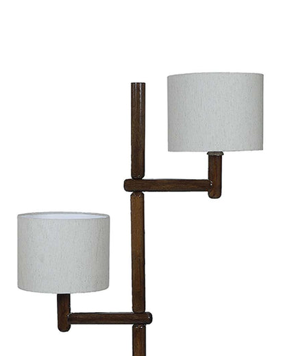 Rustic Warmth Mango Wood Base Floor Lamp with Cotton Dual Shade | Bulb Not Included | 18 x 18 x 57 inches