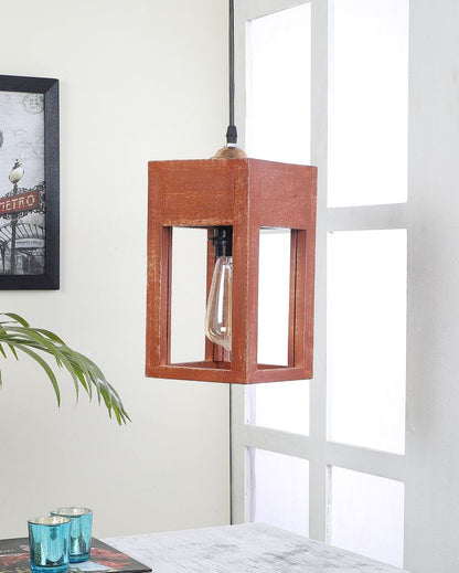 Beautiful Wall Hanging Lamp with Mango Wooden Shade | Bulb Not Included | 6 x 6 x 31 inches