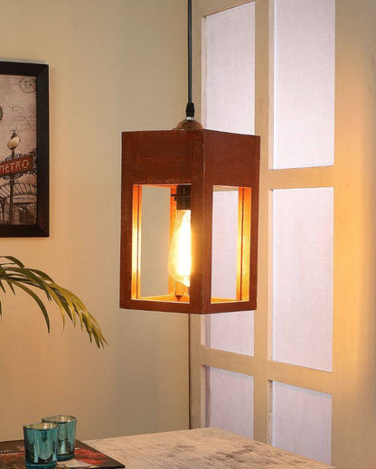 Beautiful Wall Hanging Lamp with Mango Wooden Shade | Bulb Not Included | 6 x 6 x 31 inches