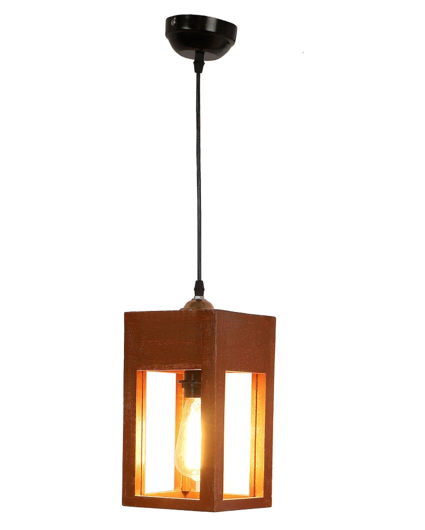 Beautiful Wall Hanging Lamp with Mango Wooden Shade | Bulb Not Included | 6 x 6 x 31 inches