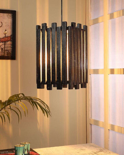 Unique Design Wall Hanging Lamp with Mango Wooden Shade | Bulb Not Included | 8 x 8 x 30 inches