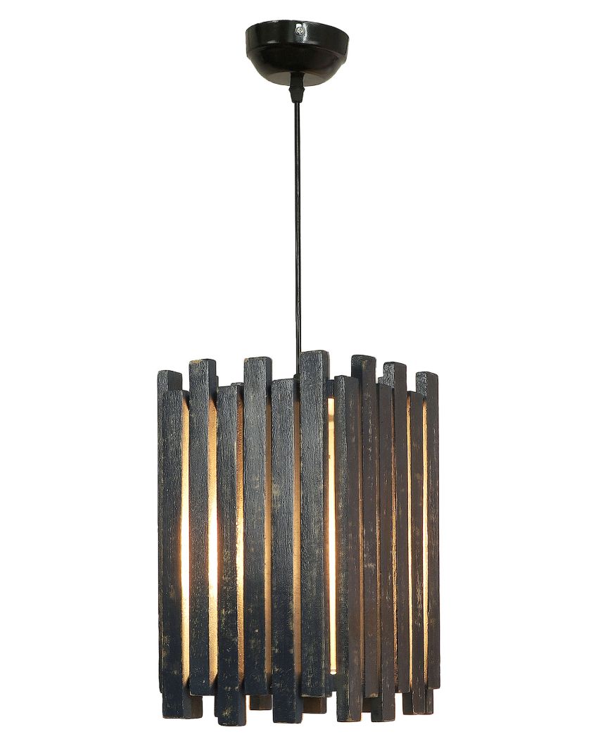 Unique Design Wall Hanging Lamp with Mango Wooden Shade | Bulb Not Included | 8 x 8 x 30 inches