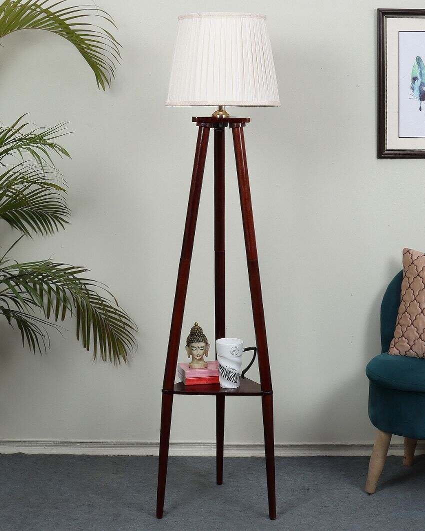 Perennial Appeal Mango Wood Base Floor Lamp with Polycotton Shade | Bulb Not Included | 14 x 14 x 50 inches