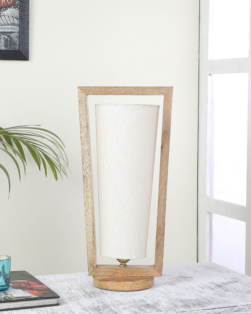 Intriguing Mango Wood Base Table Lamp with Cotton Shade | Bulb Not Included | 5 x 7 x 16 inches