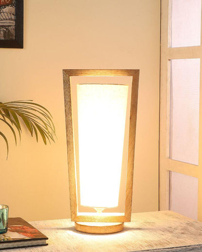 Intriguing Mango Wood Base Table Lamp with Cotton Shade | Bulb Not Included | 5 x 7 x 16 inches