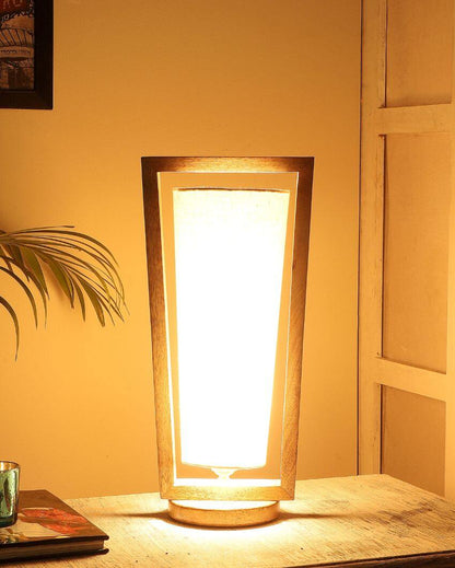 Intriguing Mango Wood Base Table Lamp with Cotton Shade | Bulb Not Included | 5 x 7 x 16 inches