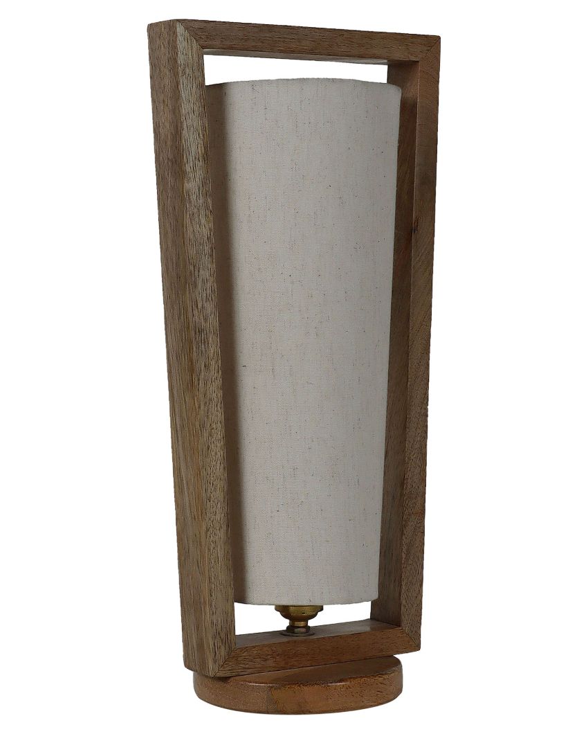 Intriguing Mango Wood Base Table Lamp with Cotton Shade | Bulb Not Included | 5 x 7 x 16 inches