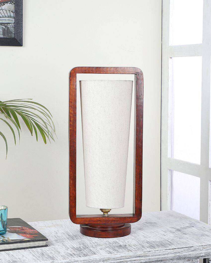 Attention-grabbing Mango Wood Base Table Lamp with Cotton Shade | Bulb Not Included | 5 x 7 x 16 inches