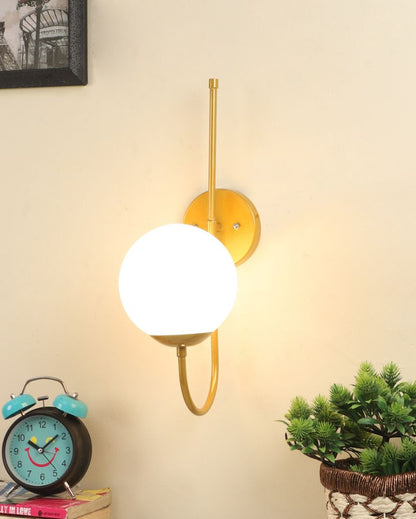 Art Deco Metal Wall Lamp with Milky White Glass Shade | Bulb Not Included | 6 x 6 x 17 inches