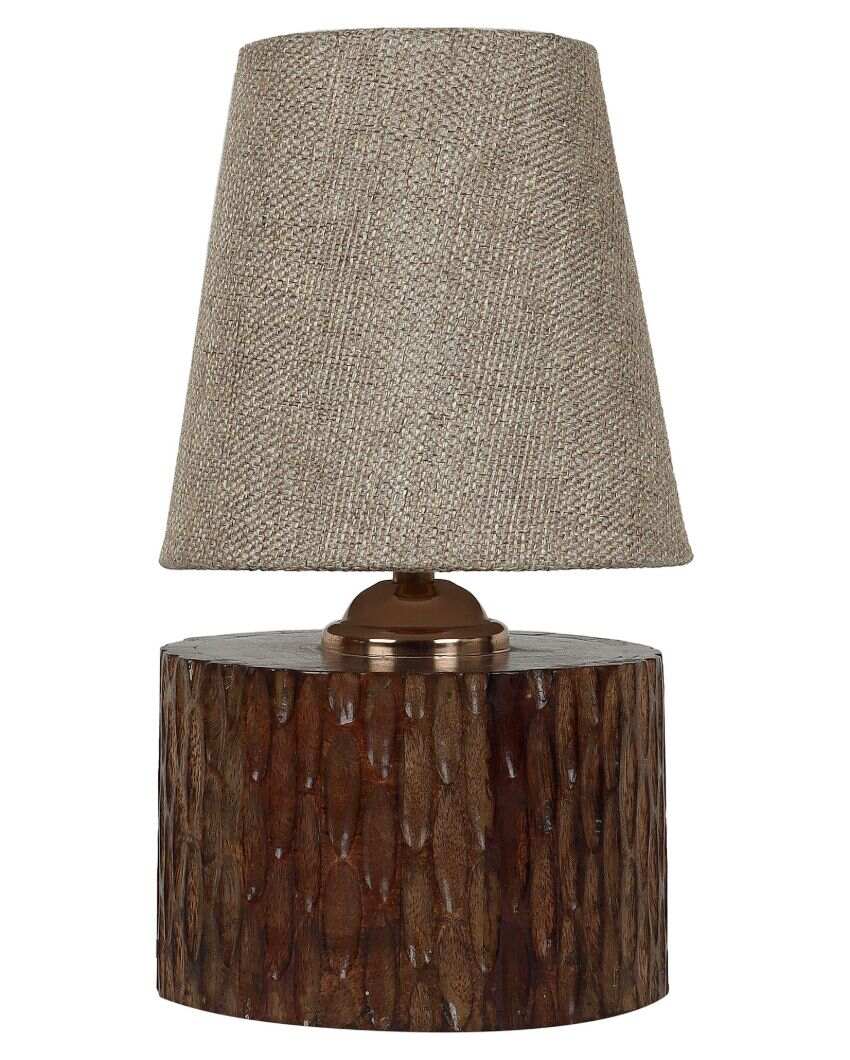 Vibrant Mango Wood Base Table Lamp with Cotton Shade | Bulb Not Included | 6 x 6 x 11 inches