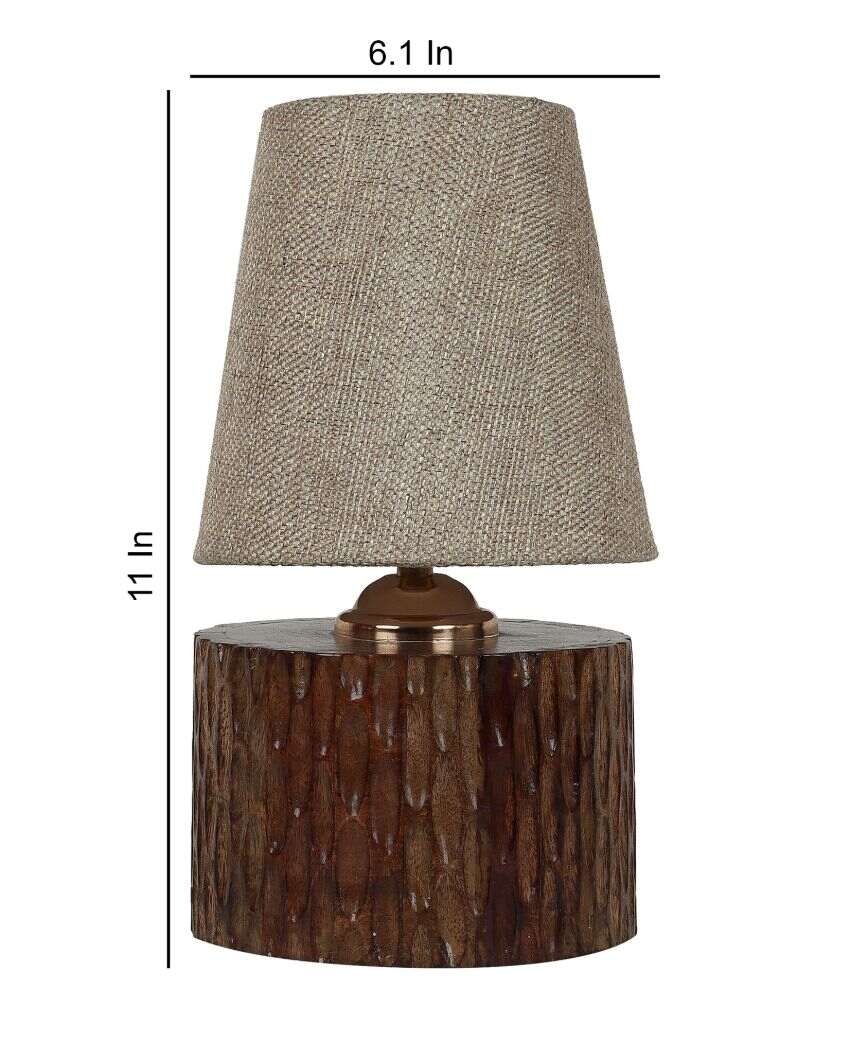 Vibrant Mango Wood Base Table Lamp with Cotton Shade | Bulb Not Included | 6 x 6 x 11 inches