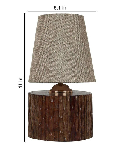 Vibrant Mango Wood Base Table Lamp with Cotton Shade | Bulb Not Included | 6 x 6 x 11 inches