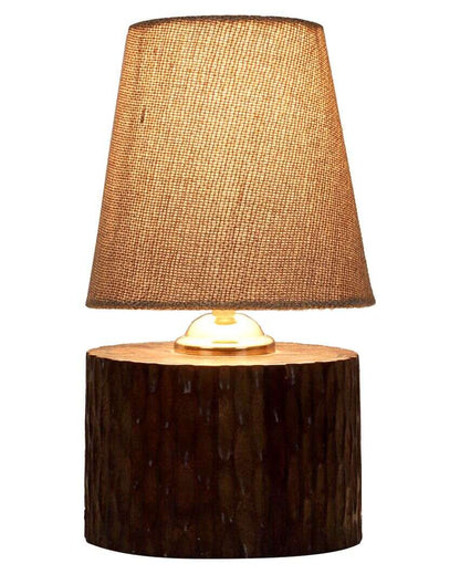 Vibrant Mango Wood Base Table Lamp with Cotton Shade | Bulb Not Included | 6 x 6 x 11 inches