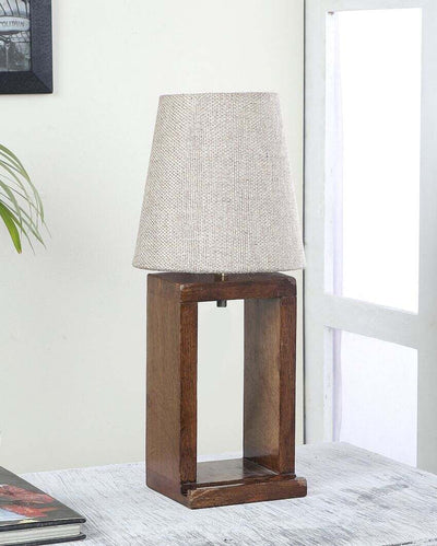 Luxury Design Mango Wood Base Table Lamp with Cotton Shade | Bulb Not Included | 6 x 6 x 14 inches