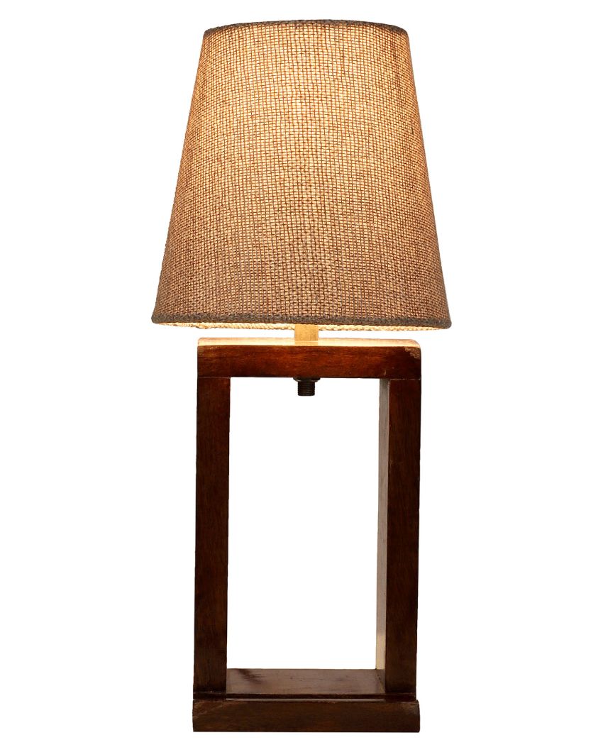 Luxury Design Mango Wood Base Table Lamp with Cotton Shade | Bulb Not Included | 6 x 6 x 14 inches