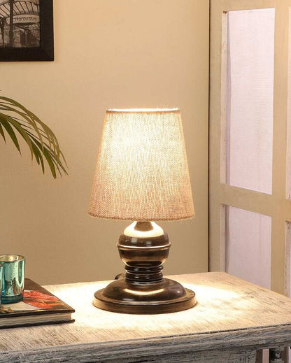 Refined Craftsmanship Mango Metal Base Table Lamp with Cotton Shade | Bulb Not Included | 6 x 6 x 11 inches