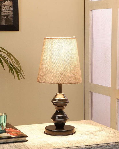 Chic Styling Craftsmanship Mango Metal Base Table Lamp with  Cotton Shade | Bulb Not Included | 6 x 6 x 13 inches