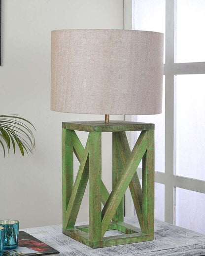 Timeless Appeal Craftsmanship Mango Wood Base Table Lamp with  Cotton Shade | Bulb Not Included | 11 x 11 x 22 inches