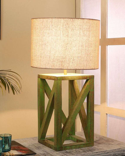 Timeless Appeal Craftsmanship Mango Wood Base Table Lamp with  Cotton Shade | Bulb Not Included | 11 x 11 x 22 inches