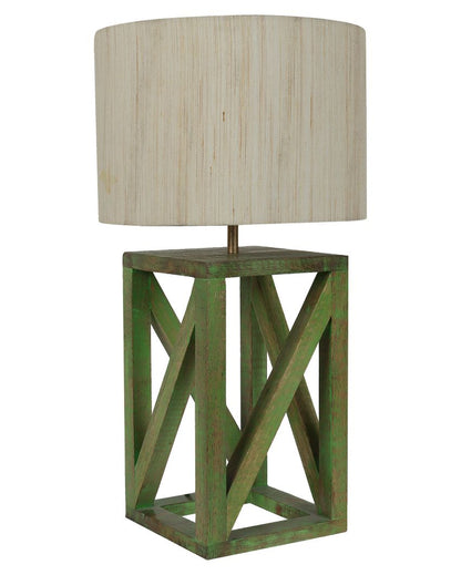 Timeless Appeal Craftsmanship Mango Wood Base Table Lamp with  Cotton Shade | Bulb Not Included | 11 x 11 x 22 inches