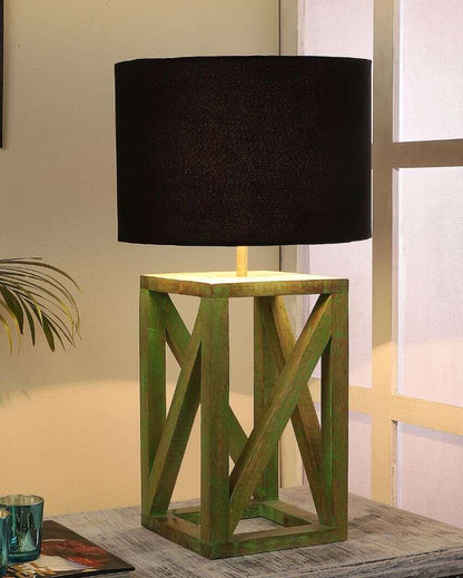 Timeless Appeal Craftsmanship Mango Wood Base Table Lamp with  Cotton Shade | Bulb Not Included | 11 x 11 x 22 inches