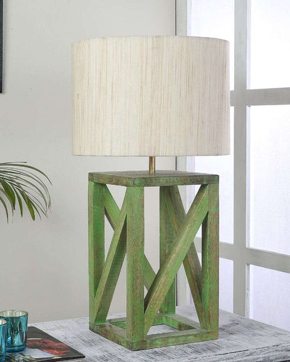 Timeless Appeal Craftsmanship Mango Wood Base Table Lamp with  Cotton Shade | Bulb Not Included | 11 x 11 x 22 inches