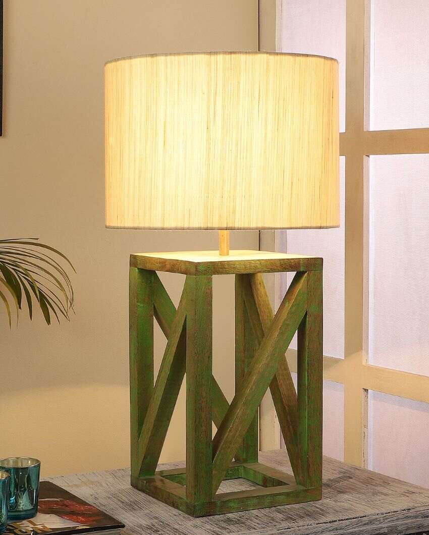 Timeless Appeal Craftsmanship Mango Wood Base Table Lamp with  Cotton Shade | Bulb Not Included | 11 x 11 x 22 inches