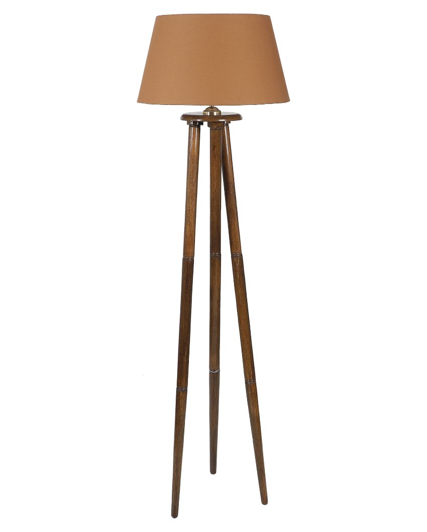 Luxury Tripod Design Mango Wood Base Floor Lamp with Cotton Shade | Bulb Not Included | 14 x 14 x 60 inches