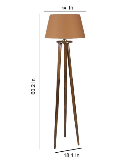 Luxury Tripod Design Mango Wood Base Floor Lamp with Cotton Shade | Bulb Not Included | 14 x 14 x 60 inches