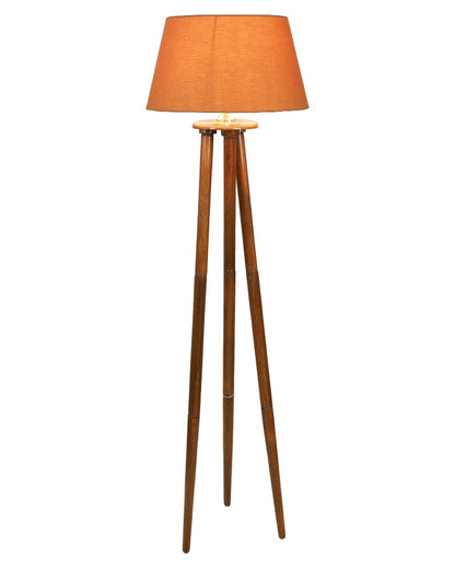 Luxury Tripod Design Mango Wood Base Floor Lamp with Cotton Shade | Bulb Not Included | 14 x 14 x 60 inches