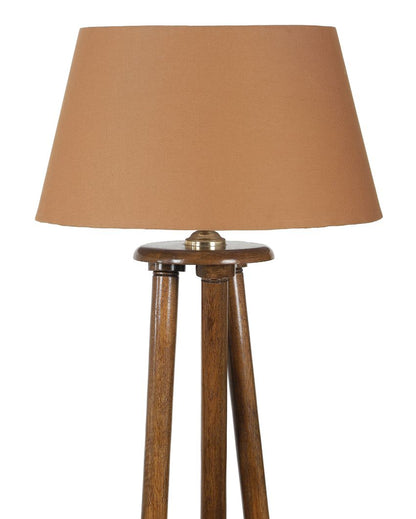 Luxury Tripod Design Mango Wood Base Floor Lamp with Cotton Shade | Bulb Not Included | 14 x 14 x 60 inches