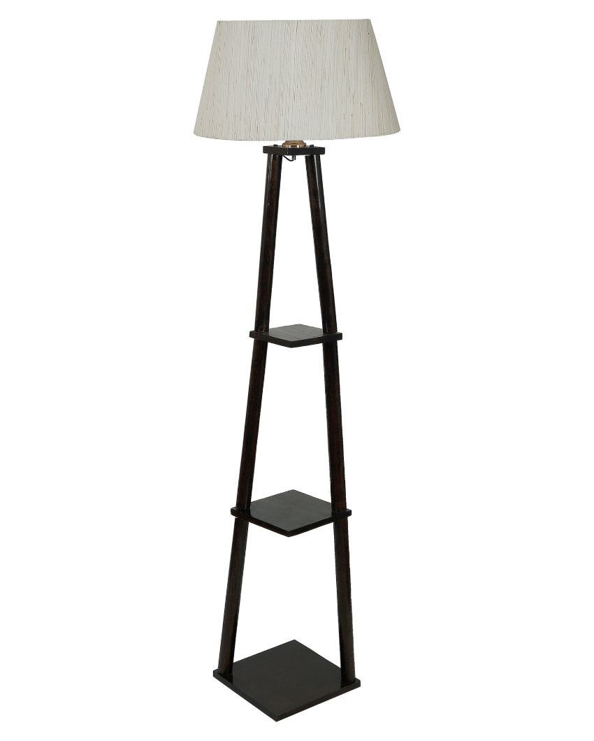 Heritage Charm Mango Wood Base Floor Lamp with Cotton Shade | Bulb Not Included | 14 x 14 x 60 inches