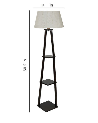 Heritage Charm Mango Wood Base Floor Lamp with Cotton Shade | Bulb Not Included | 14 x 14 x 60 inches