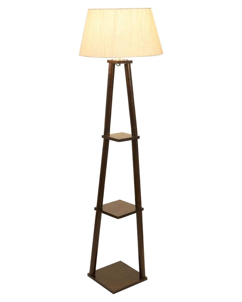 Heritage Charm Mango Wood Base Floor Lamp with Cotton Shade | Bulb Not Included | 14 x 14 x 60 inches