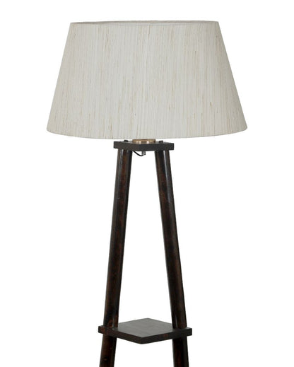 Heritage Charm Mango Wood Base Floor Lamp with Cotton Shade | Bulb Not Included | 14 x 14 x 60 inches