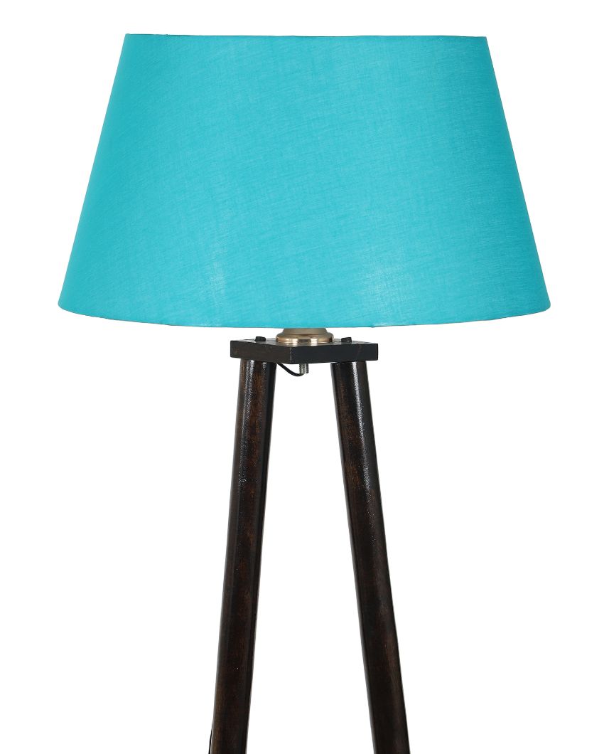 Three Tier Shelf Mango Wood Base Floor Lamp with Cotton Shade | Bulb Not Included | 14 x 14 x 60 inches