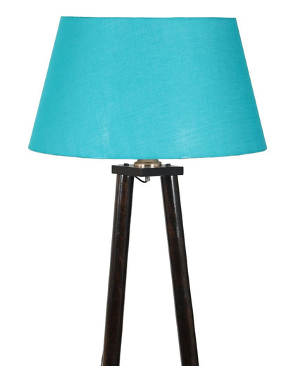 Three Tier Shelf Mango Wood Base Floor Lamp with Cotton Shade | Bulb Not Included | 14 x 14 x 60 inches