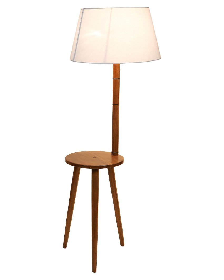 Table Design Mango Wood Base Floor Lamp with Cotton Shade | Bulb Not Included | 18 x 14 x 50 inches