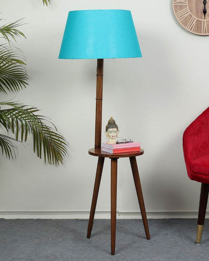 Table Design Mango Wood Base Floor Lamp with Cotton Shade | Bulb Not Included | 18 x 14 x 50 inches