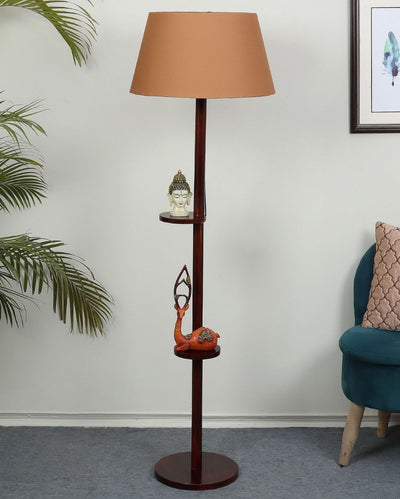 Time-honored Mango Wood Base Floor Lamp with Cotton Shade | Bulb Not Included | 14 x 14 x 59 inches