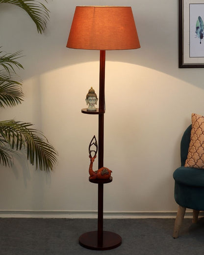 Time-honored Mango Wood Base Floor Lamp with Cotton Shade | Bulb Not Included | 14 x 14 x 59 inches