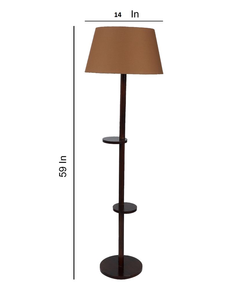 Time-honored Mango Wood Base Floor Lamp with Cotton Shade | Bulb Not Included | 14 x 14 x 59 inches