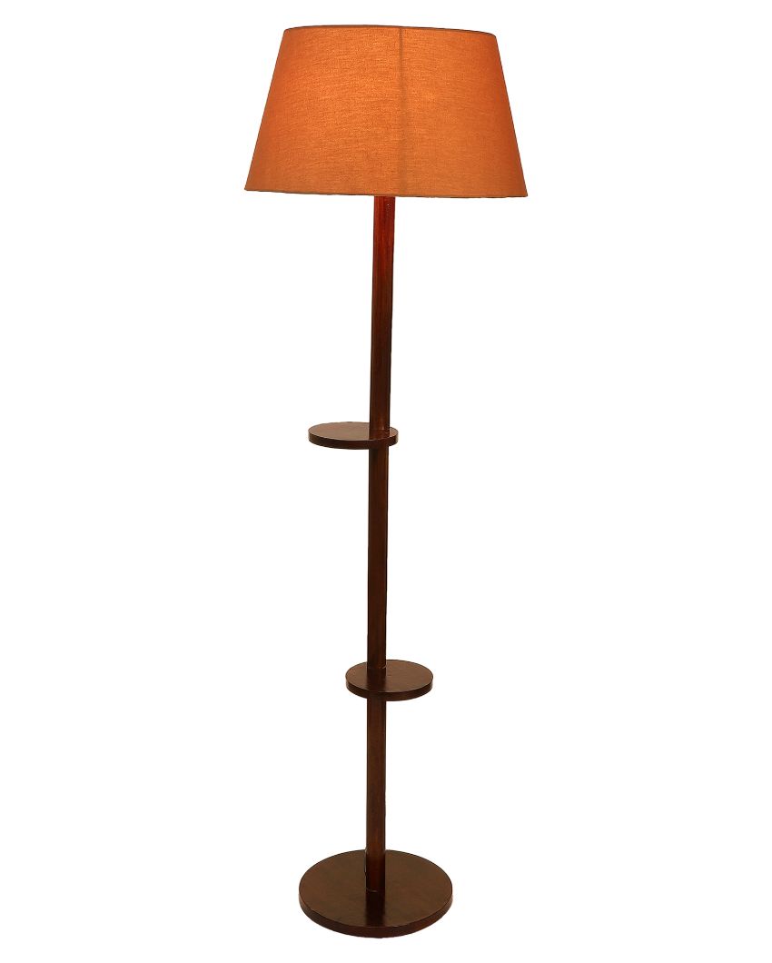 Time-honored Mango Wood Base Floor Lamp with Cotton Shade | Bulb Not Included | 14 x 14 x 59 inches