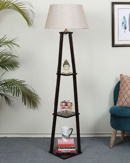 Antique Grace Mango Wood Base Floor Lamp with Jute Shade | Bulb Not Included | 14 x 14 x 60 inches