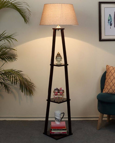 Antique Grace Mango Wood Base Floor Lamp with Jute Shade | Bulb Not Included | 14 x 14 x 60 inches