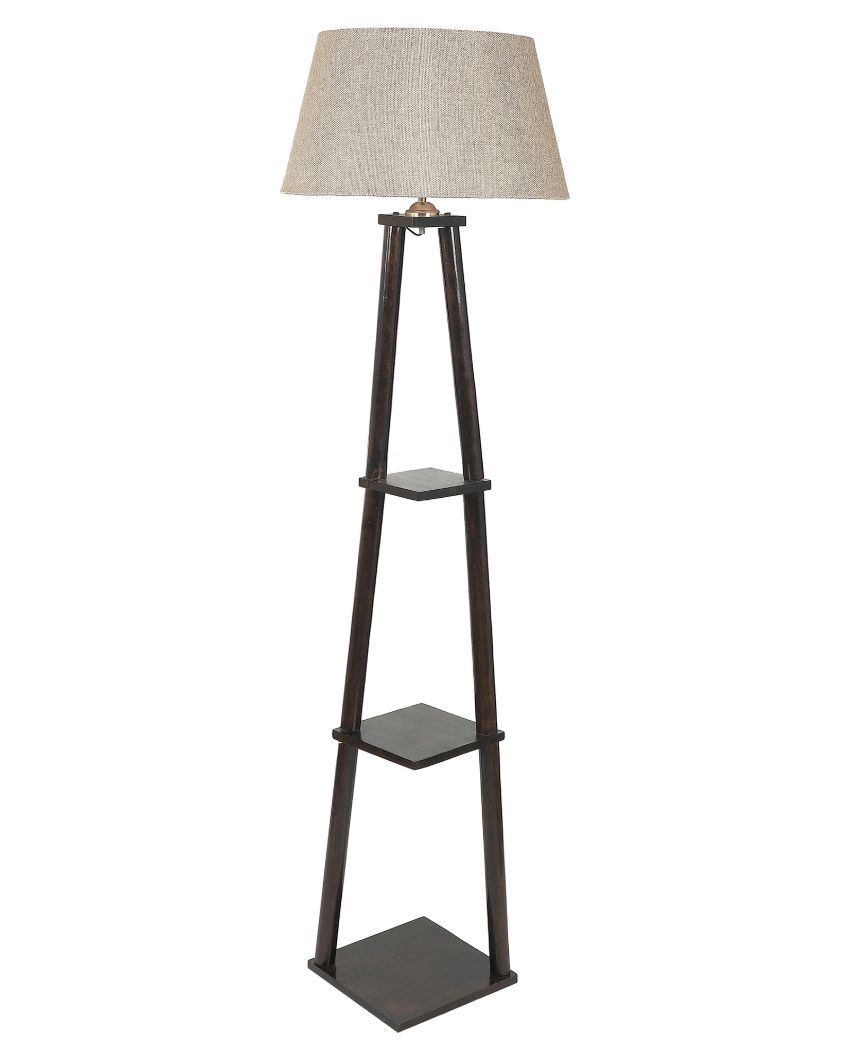 Antique Grace Mango Wood Base Floor Lamp with Jute Shade | Bulb Not Included | 14 x 14 x 60 inches