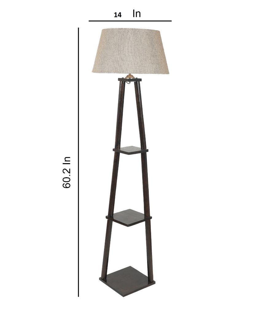 Antique Grace Mango Wood Base Floor Lamp with Jute Shade | Bulb Not Included | 14 x 14 x 60 inches