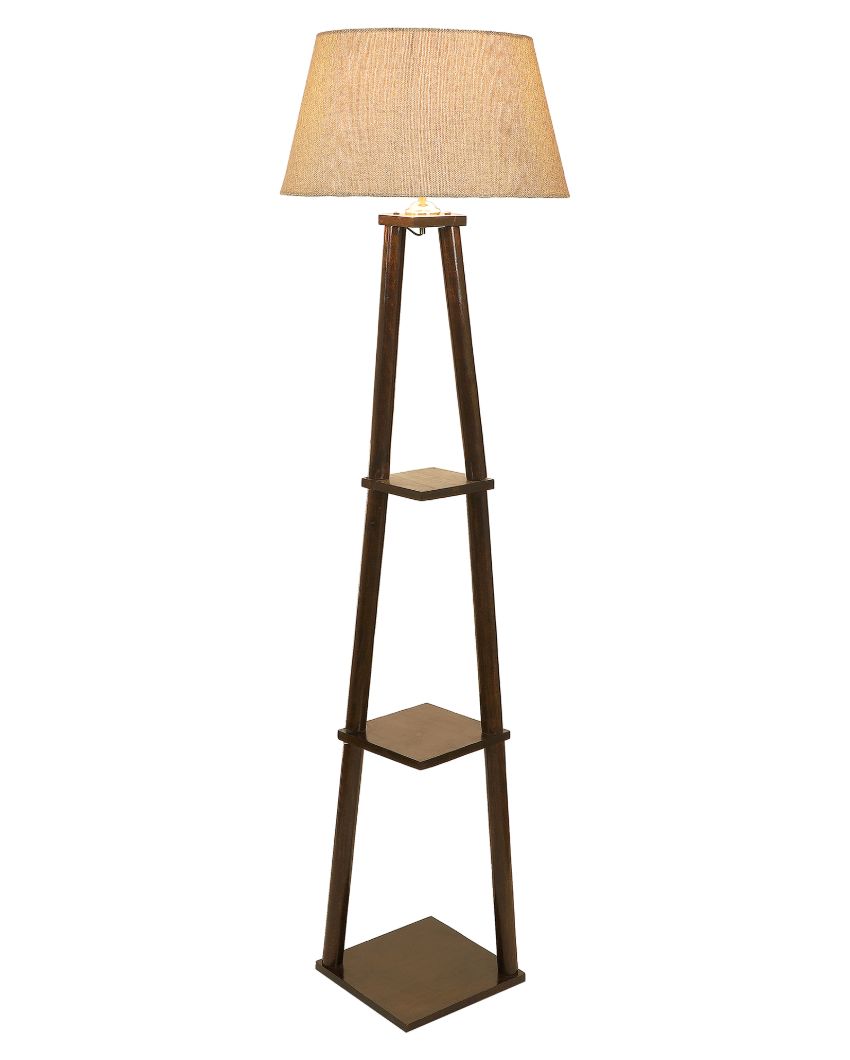 Antique Grace Mango Wood Base Floor Lamp with Jute Shade | Bulb Not Included | 14 x 14 x 60 inches