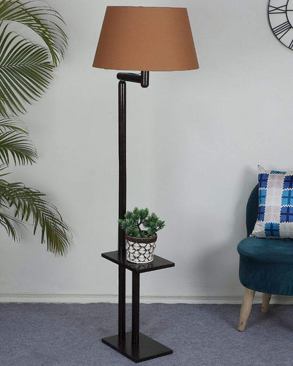 Unique Design Mango Wood Base Floor Lamp with Cotton Shade | Bulb Not Included | 18 x 14 x 62 inches