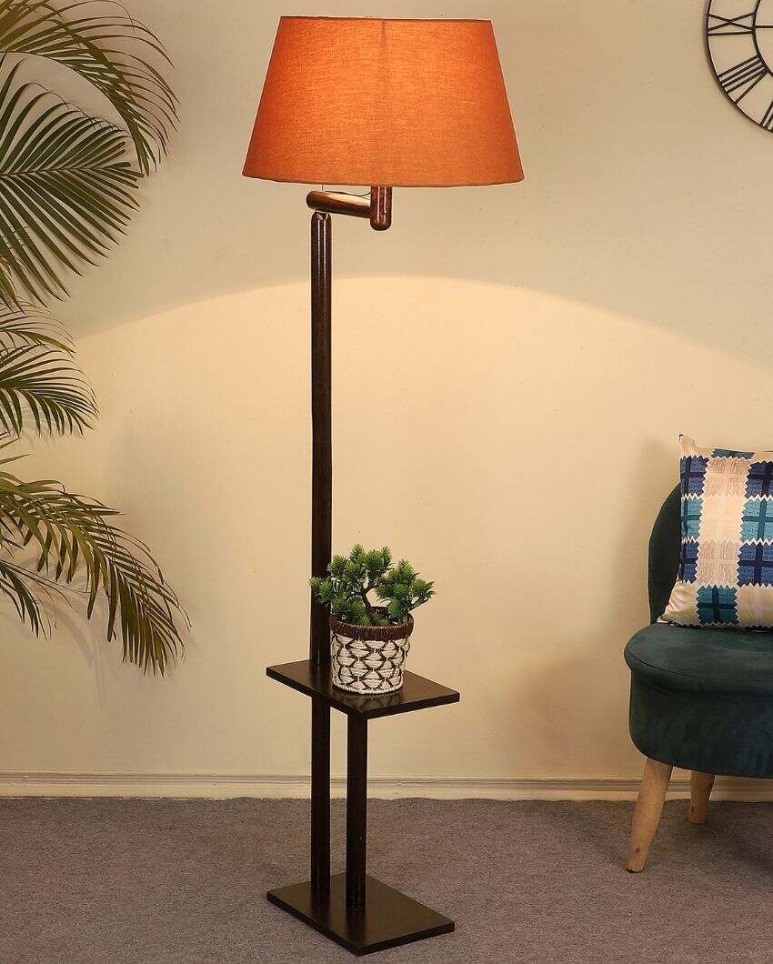 Unique Design Mango Wood Base Floor Lamp with Cotton Shade | Bulb Not Included | 18 x 14 x 62 inches